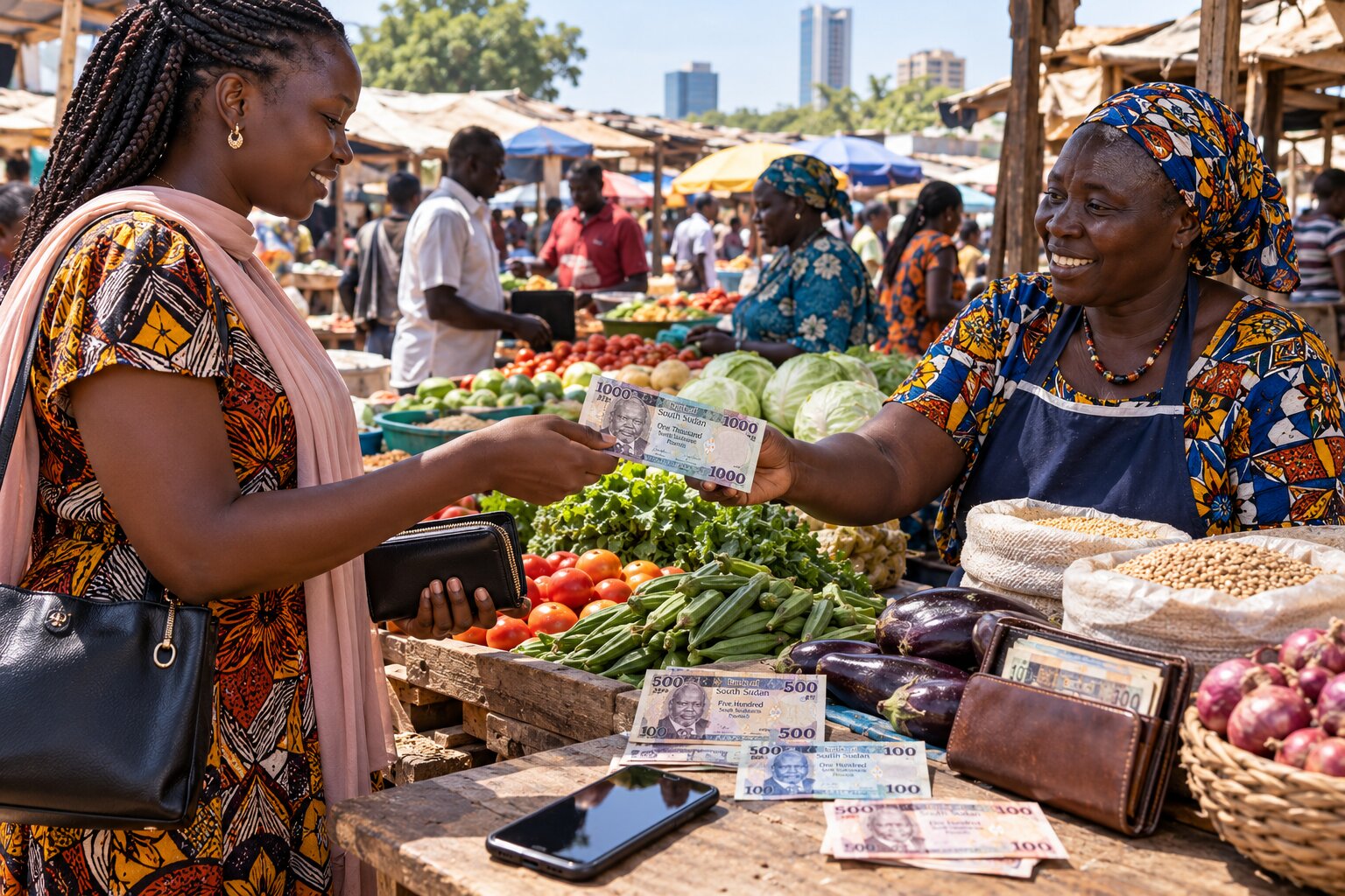 Minh họa đổi Bảng Sudan tại quầy ngân hàng, kiểm đếm tiền, xác nhận phiên bản và lưu chứng từ sau giao dịch