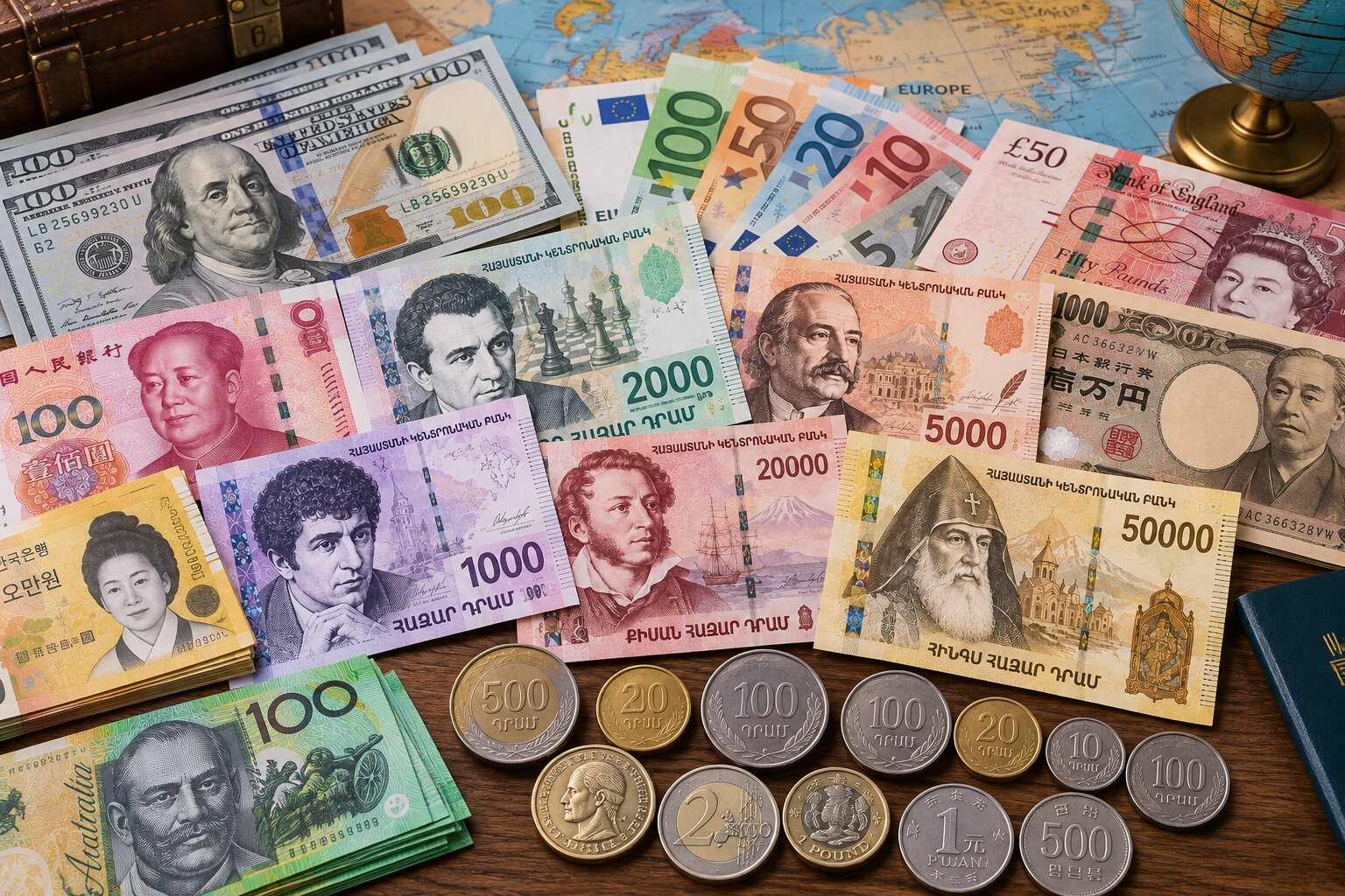Đồng Dram Armenia được sử dụng trong nền kinh tế quốc gia và có thể quy đổi sang những ngoại tệ quốc tế như USD hoặc EUR